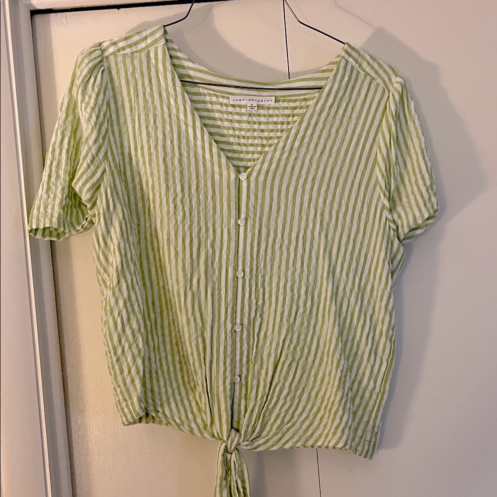 Jane and Delancey Green Striped Blouse